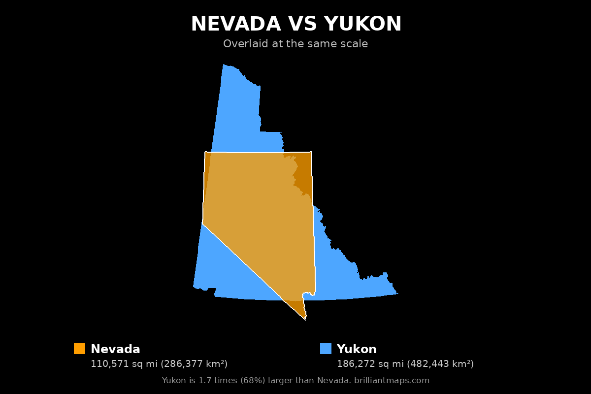 Nevada vs Yukon Size Comparison Map