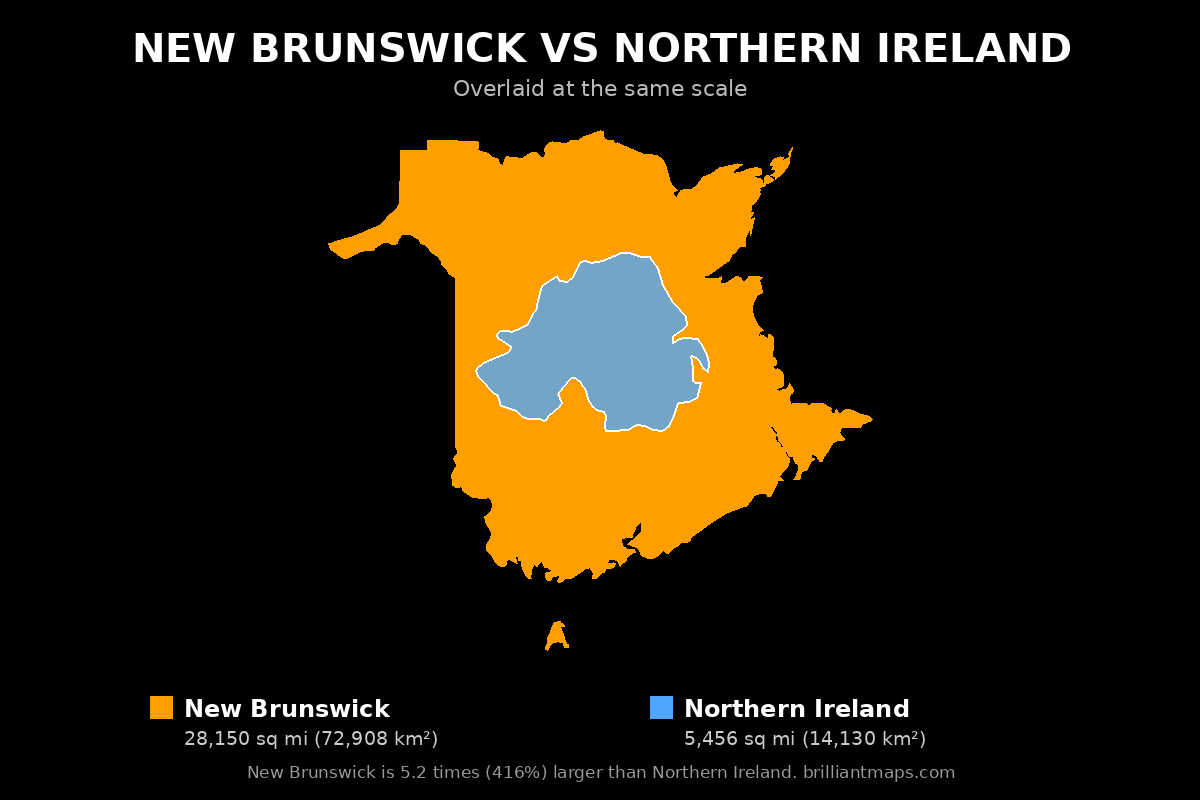 New Brunswick vs Northern Ireland Size Comparison Map