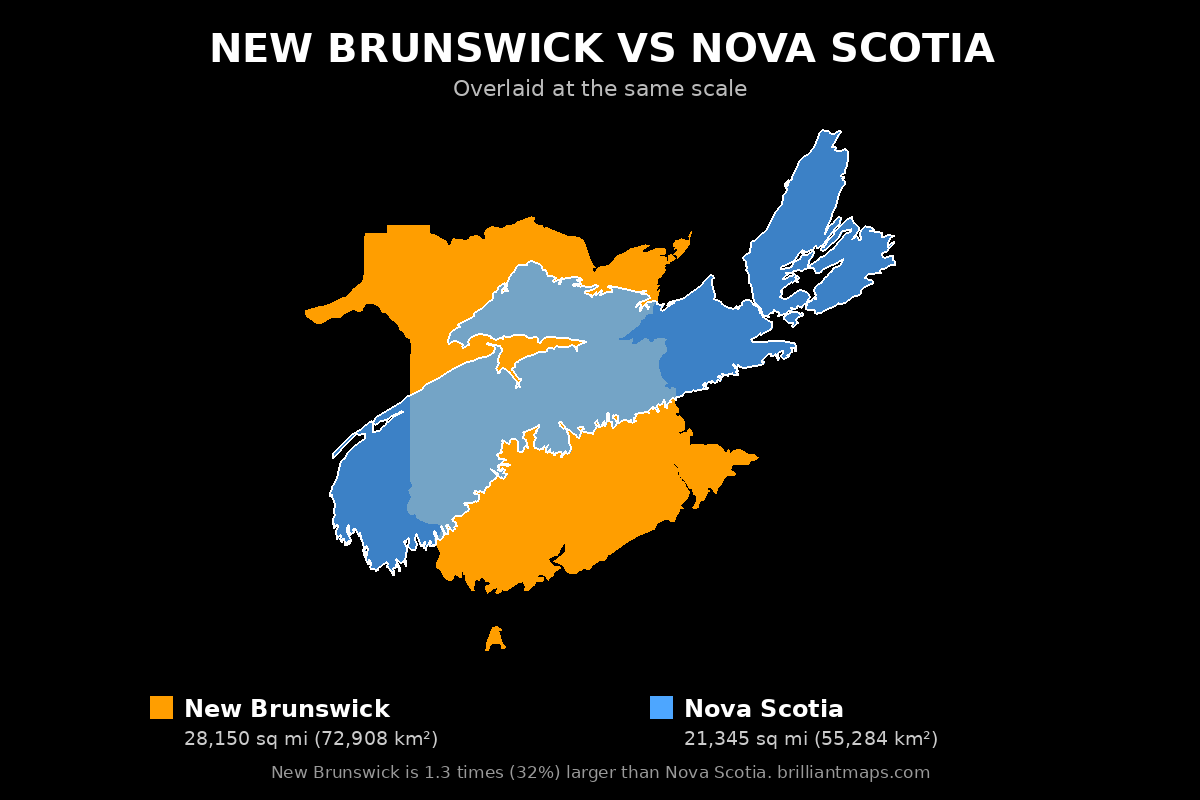 New Brunswick vs Nova Scotia Size Comparison Map