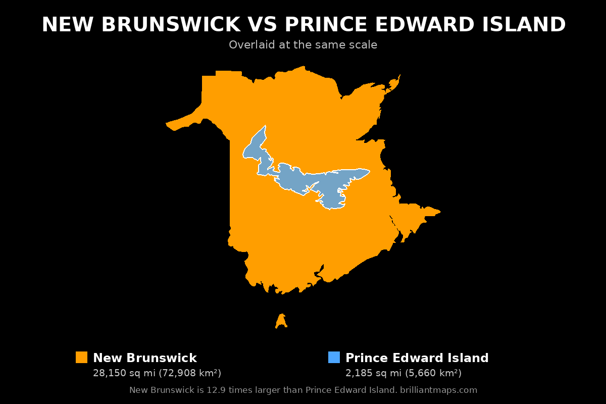 New Brunswick vs Prince Edward Island Size Comparison Map