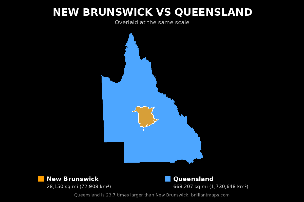 New Brunswick vs Queensland Size Comparison Map