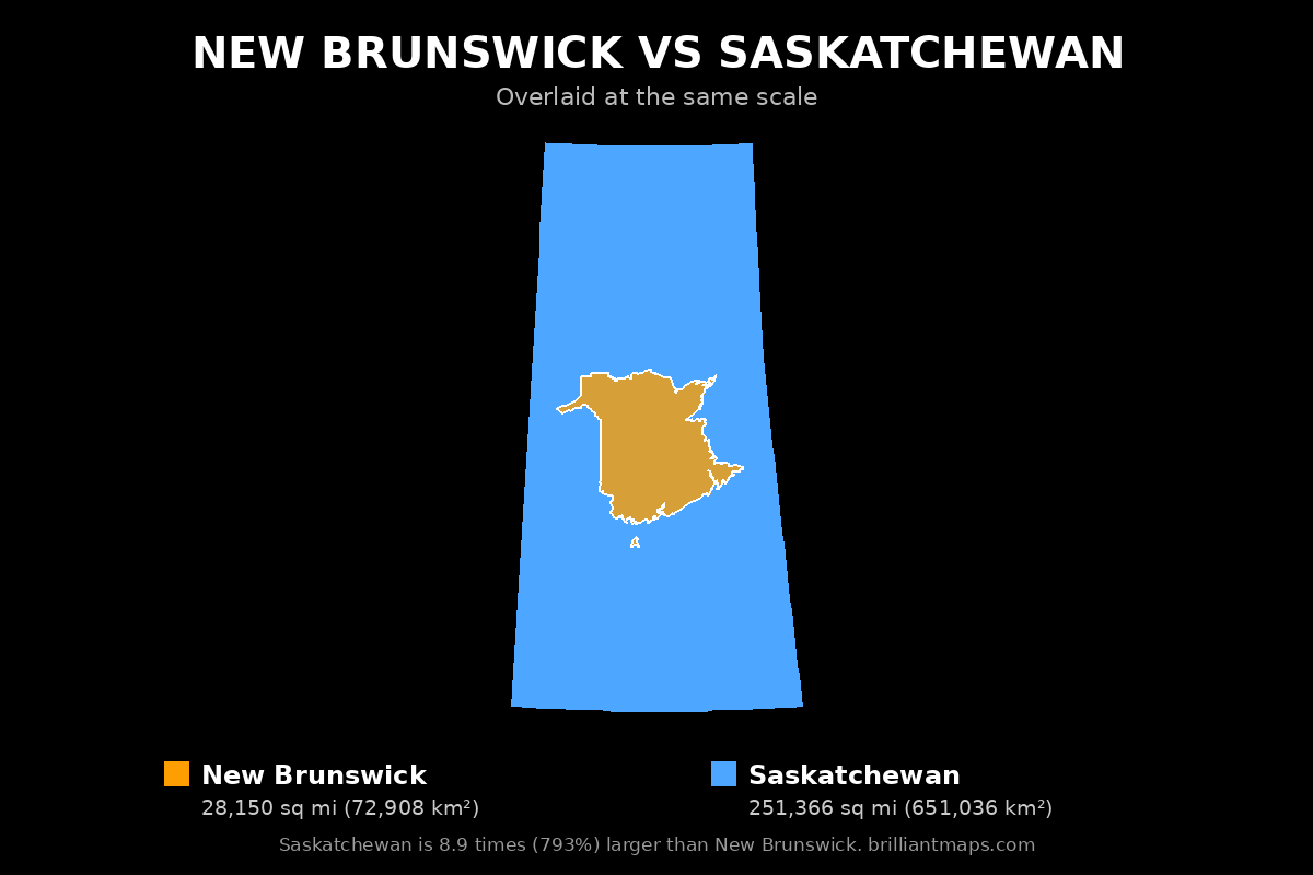 New Brunswick vs Saskatchewan Size Comparison Map