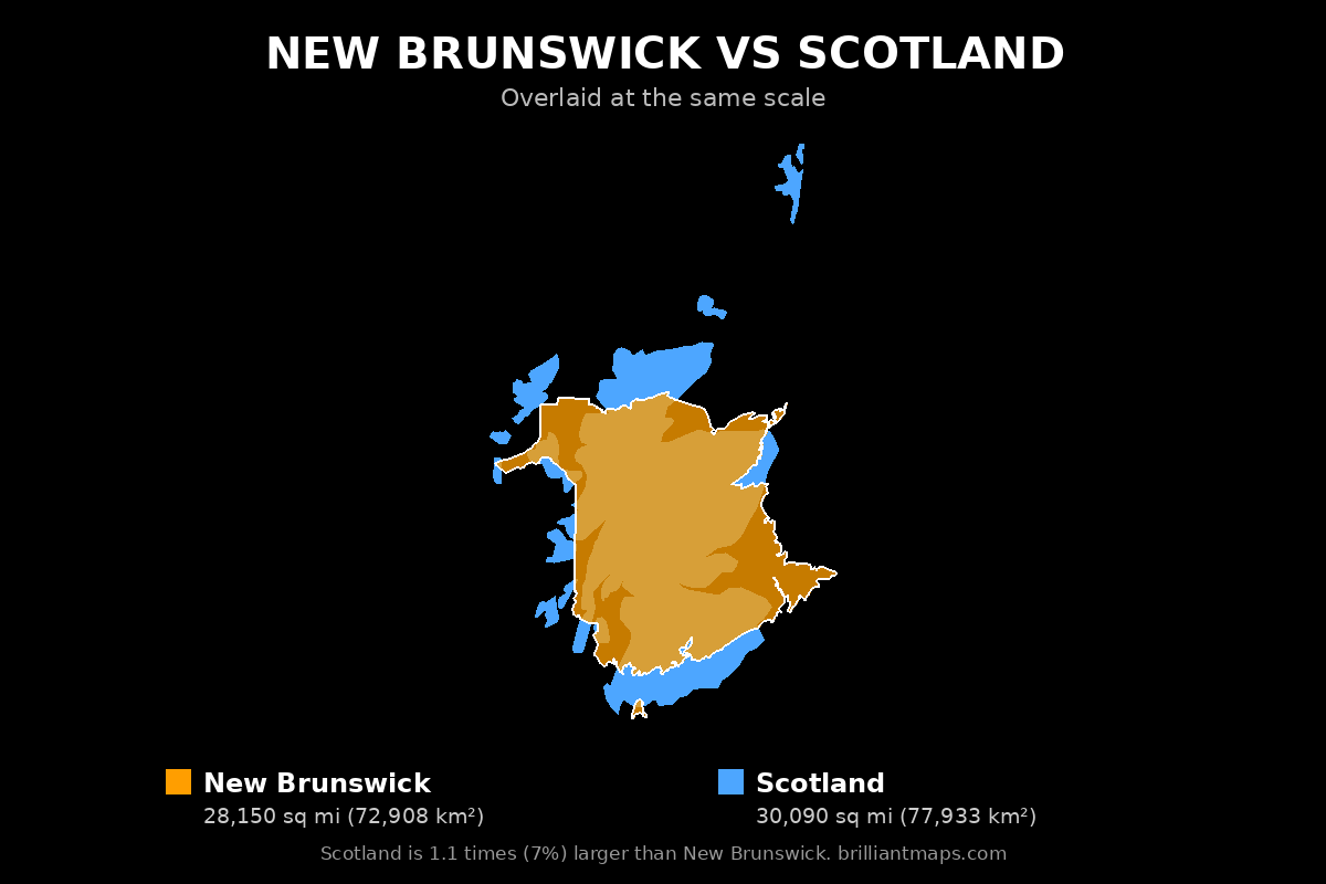 New Brunswick vs Scotland Size Comparison Map