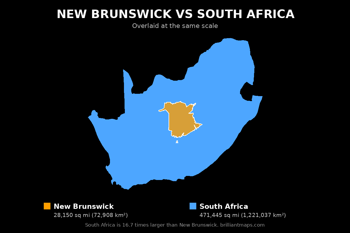 New Brunswick vs South Africa Size Comparison Map