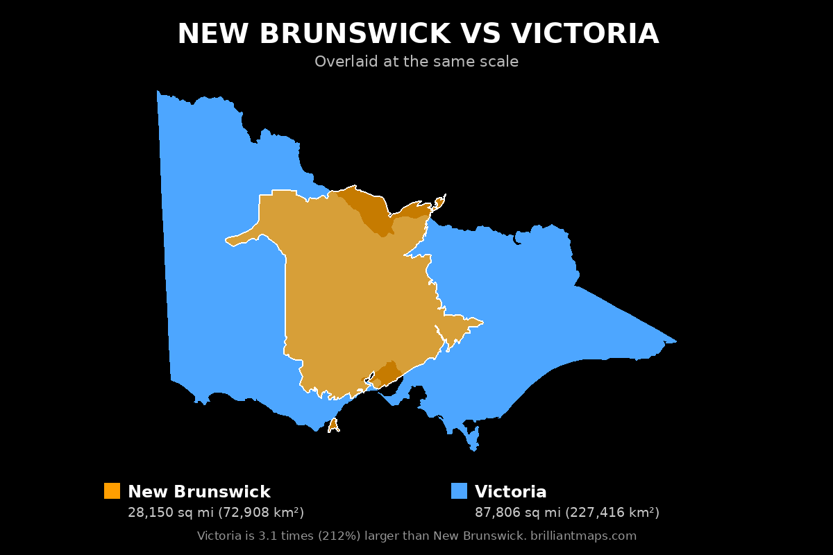 New Brunswick vs Victoria Size Comparison Map