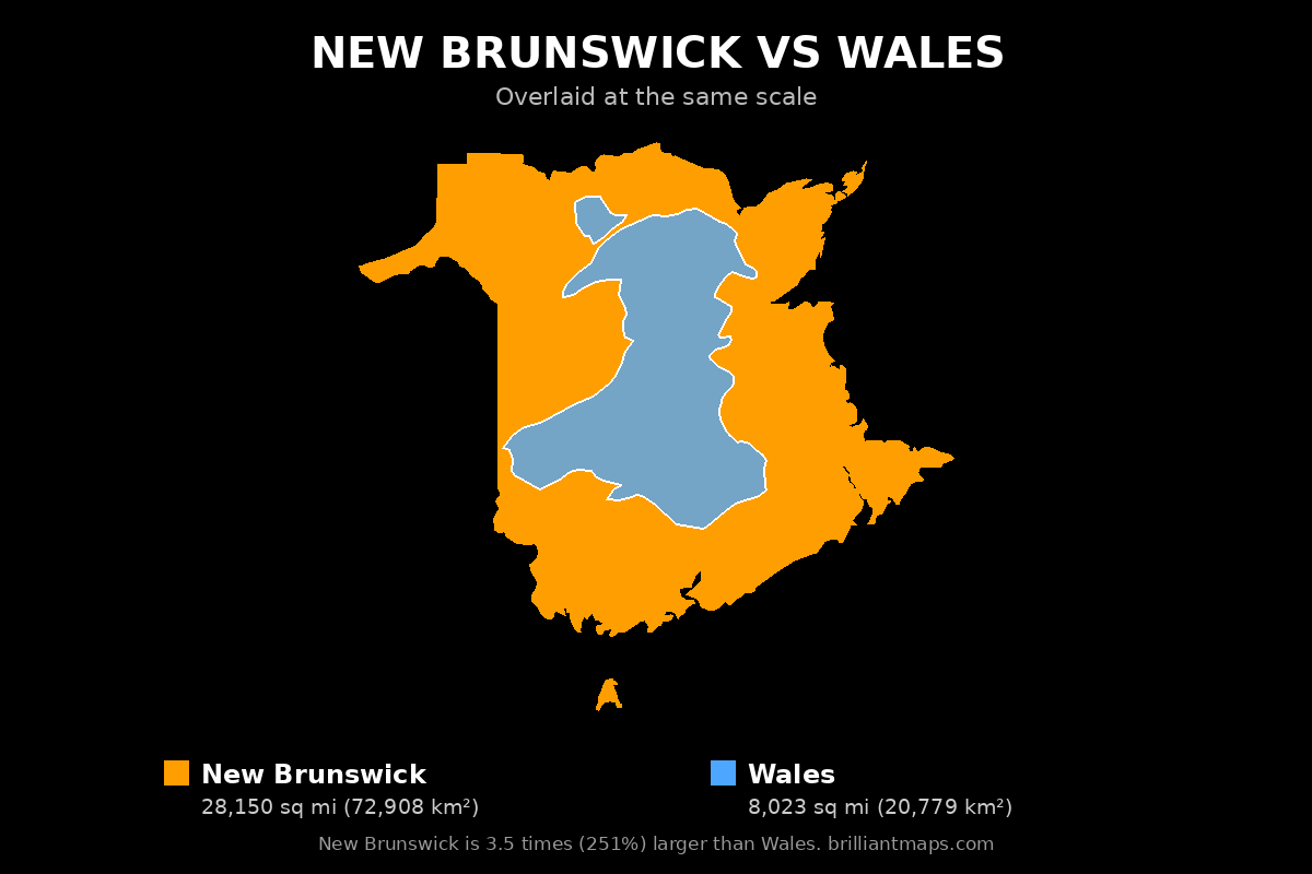 New Brunswick vs Wales Size Comparison Map