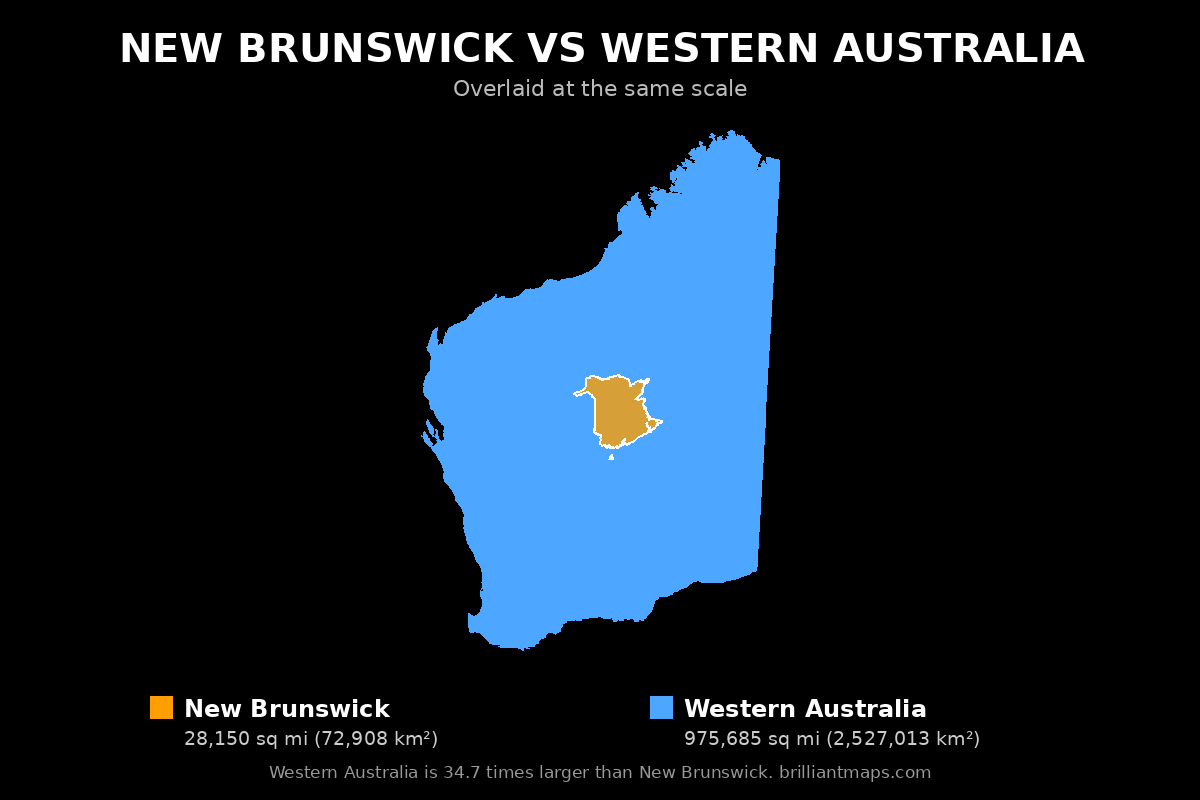 New Brunswick vs Western Australia Size Comparison Map