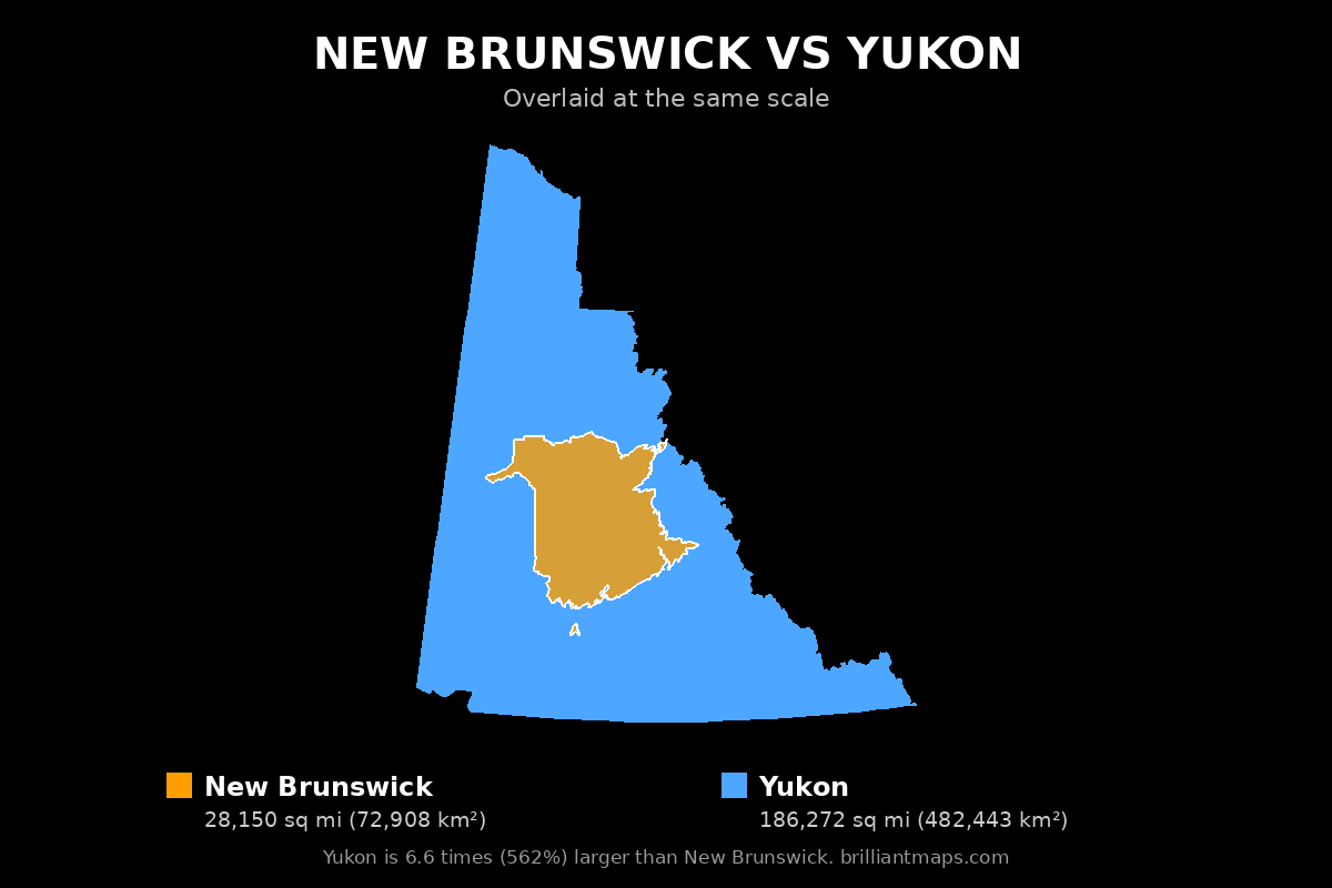 New Brunswick vs Yukon Size Comparison Map