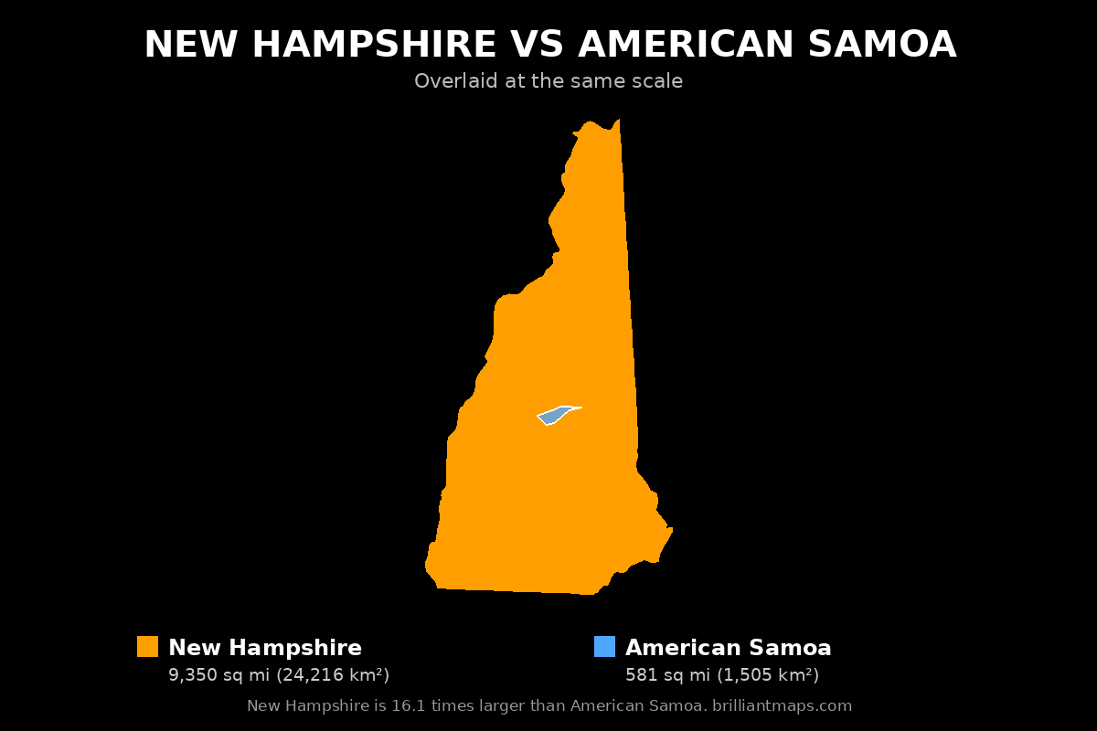New Hampshire vs American Samoa Size Comparison Map