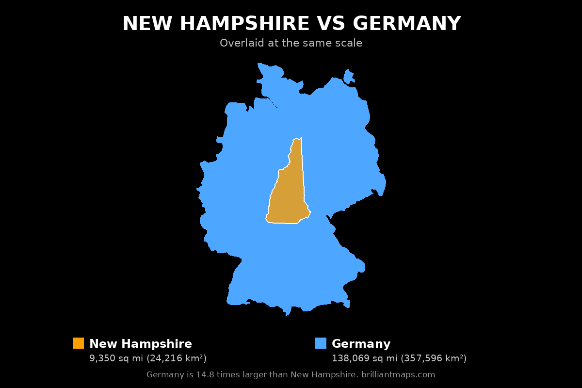 New Hampshire vs Germany Size Comparison Map