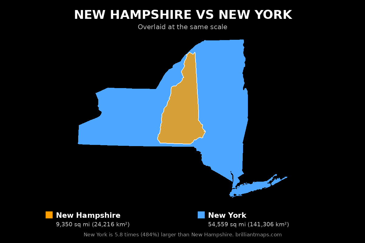 New Hampshire vs New York Size Comparison Map