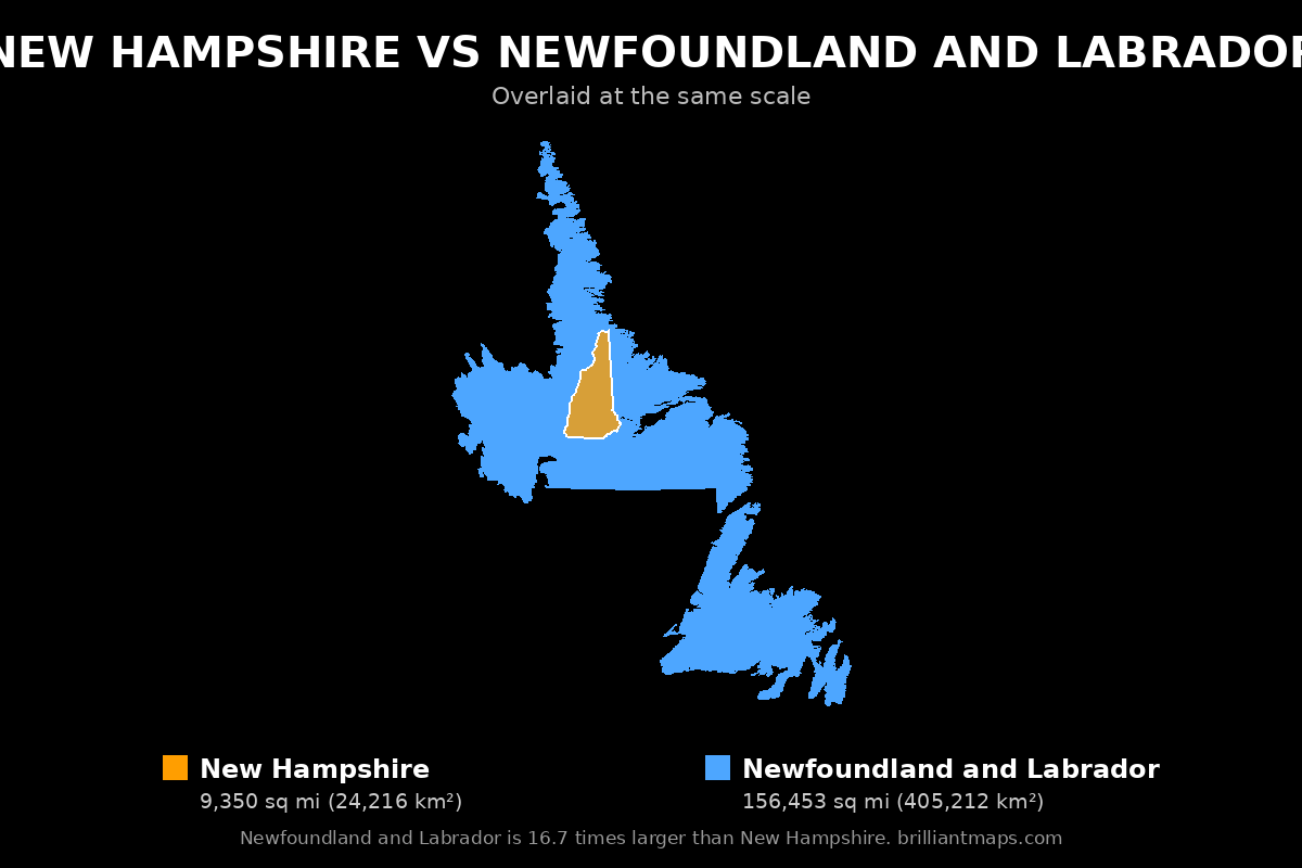 New Hampshire vs Newfoundland and Labrador Size Comparison Map