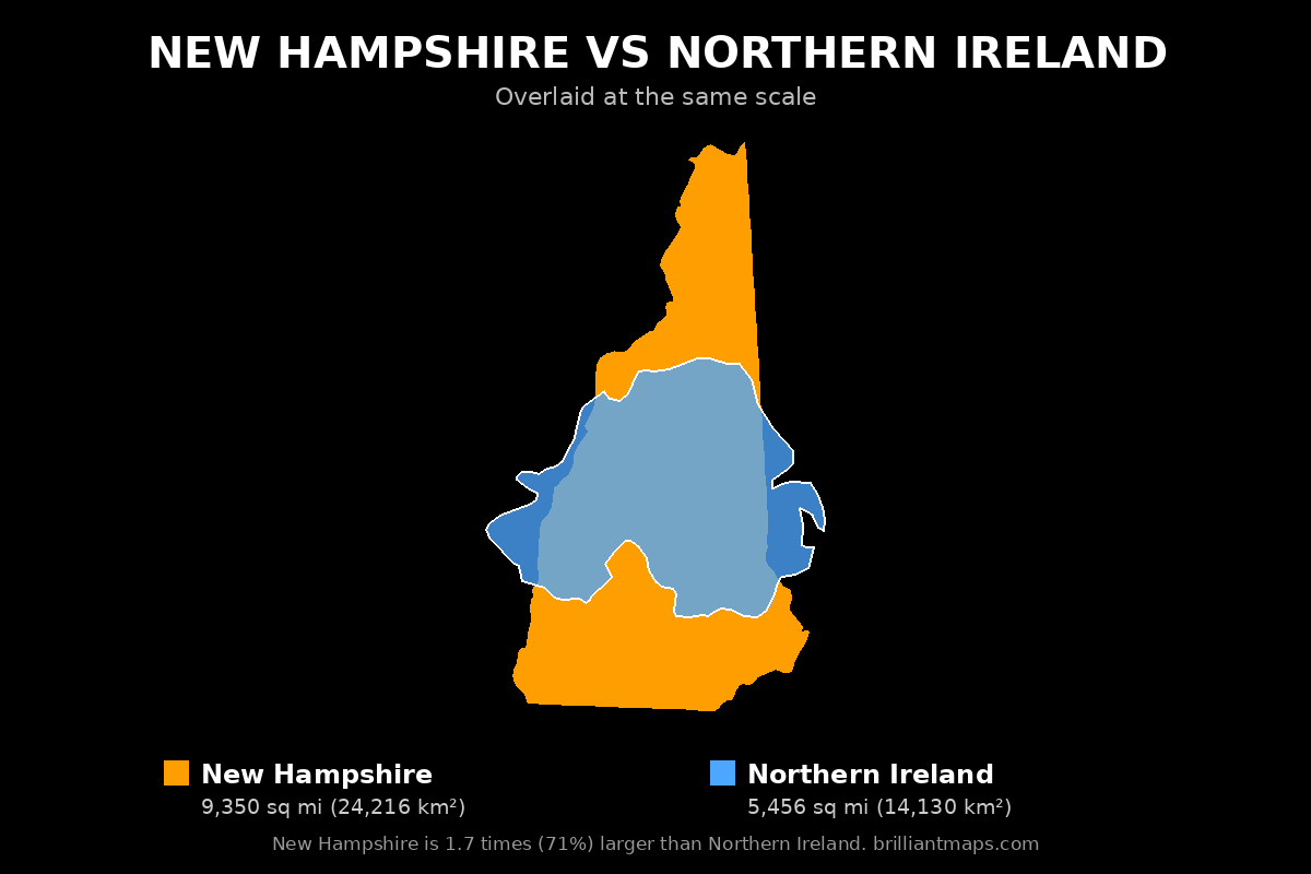 New Hampshire vs Northern Ireland Size Comparison Map