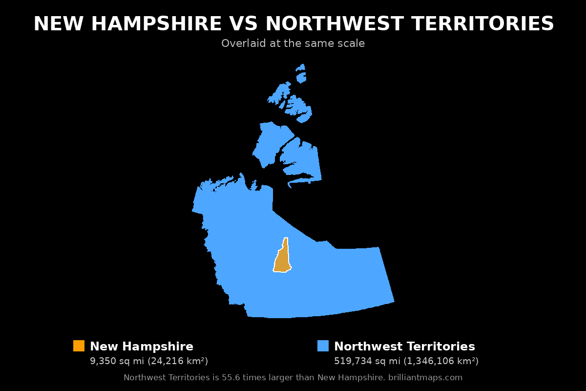 New Hampshire vs Northwest Territories Size Comparison Map