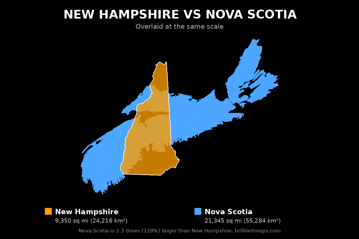 New Hampshire vs Nova Scotia Size Comparison Map