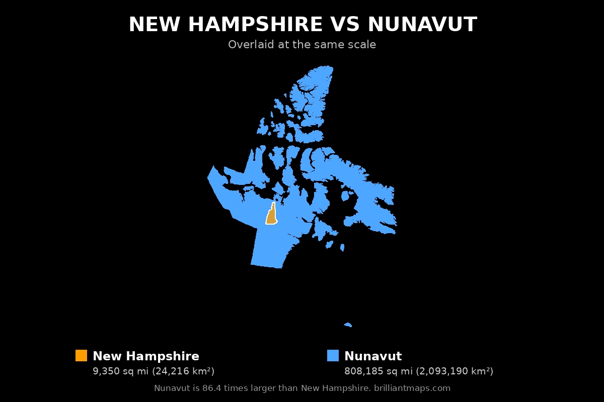 New Hampshire vs Nunavut Size Comparison Map