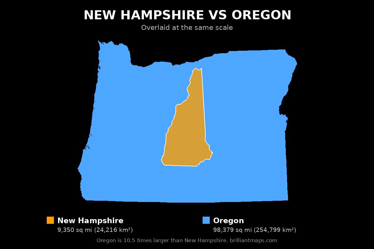 New Hampshire vs Oregon Size Comparison Map