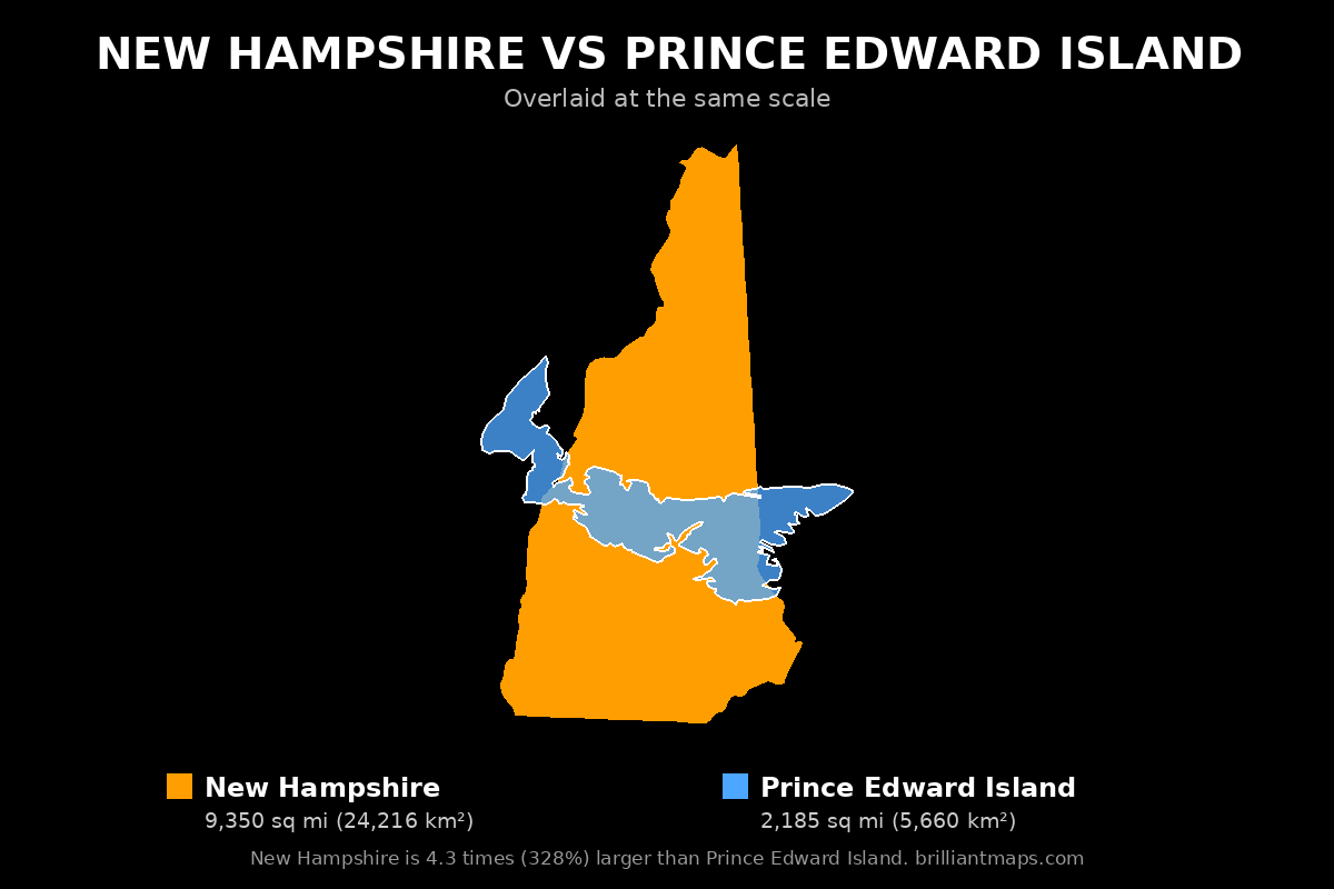 New Hampshire vs Prince Edward Island Size Comparison Map