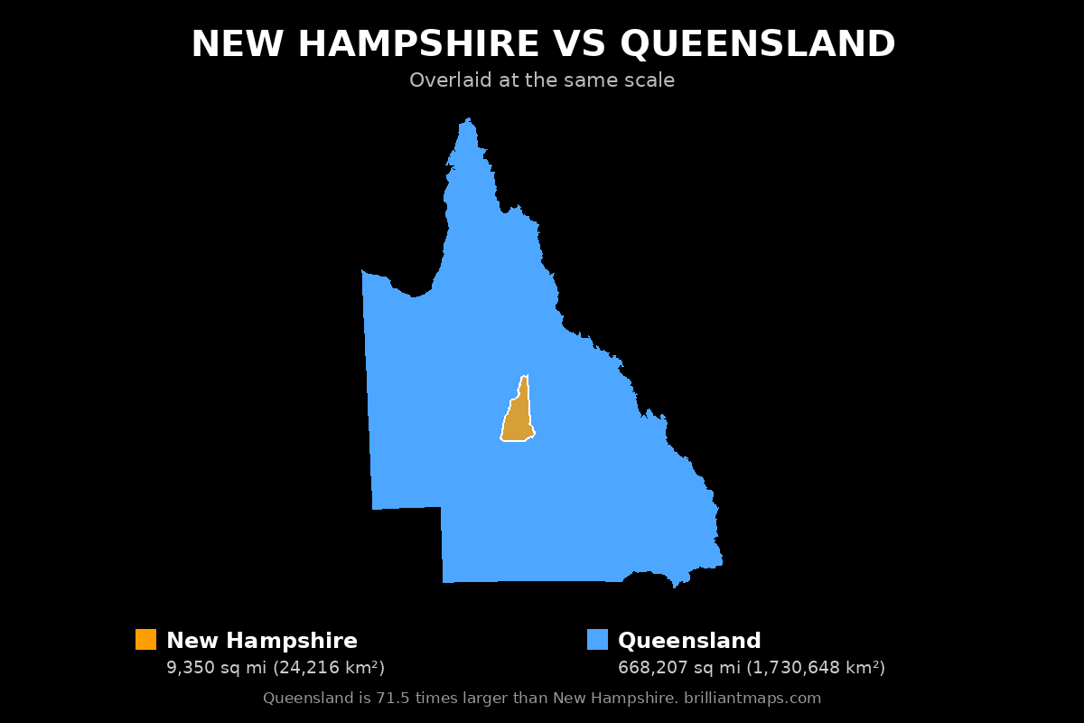 New Hampshire vs Queensland Size Comparison Map
