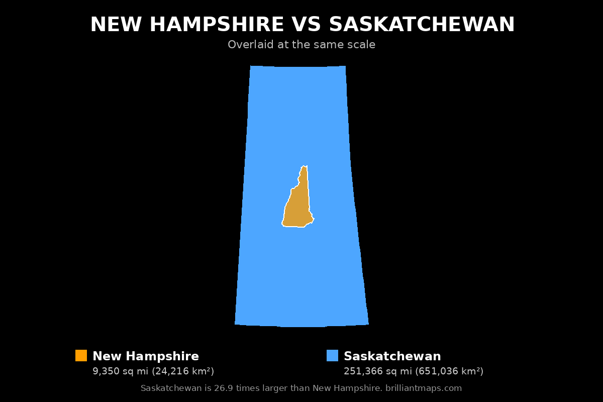 New Hampshire vs Saskatchewan Size Comparison Map