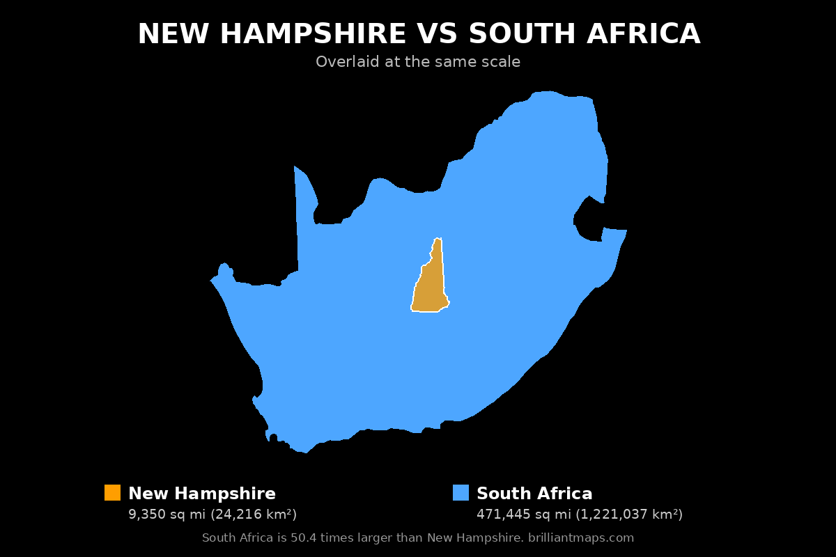 New Hampshire vs South Africa Size Comparison Map