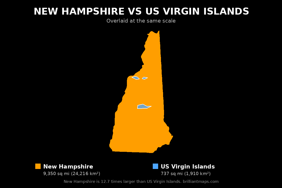 New Hampshire vs US Virgin Islands Size Comparison Map