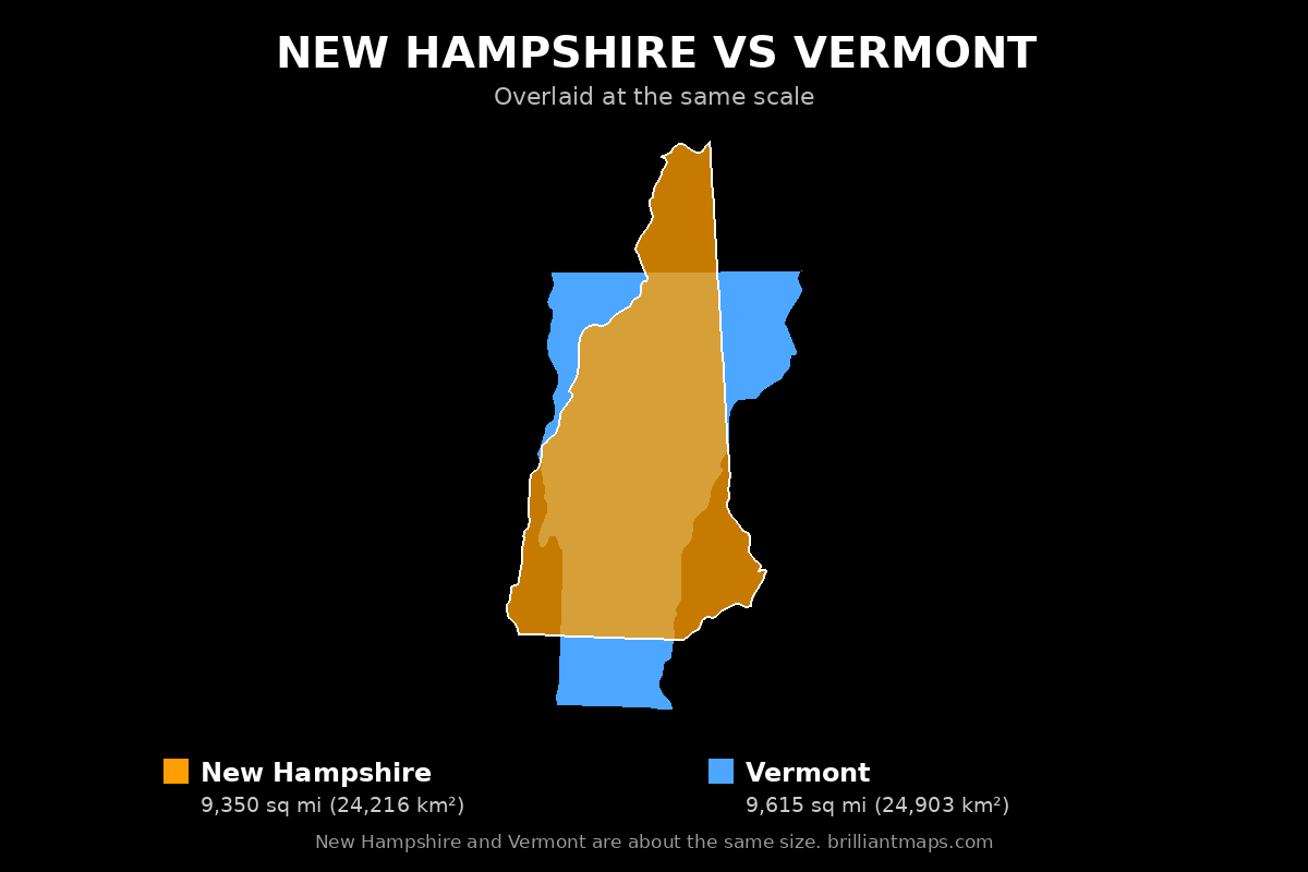 New Hampshire vs Vermont Size Comparison Map