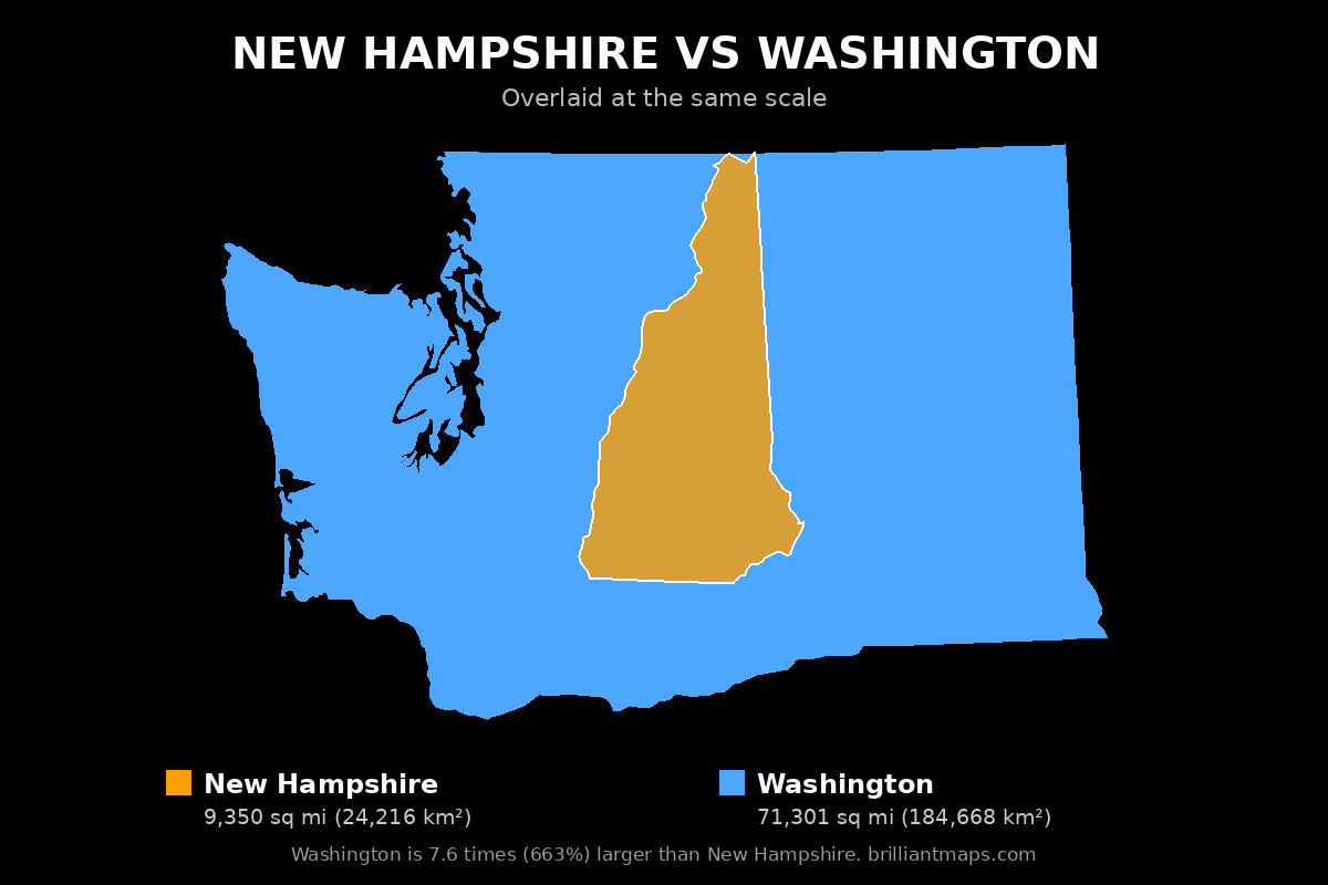 New Hampshire vs Washington Size Comparison Map