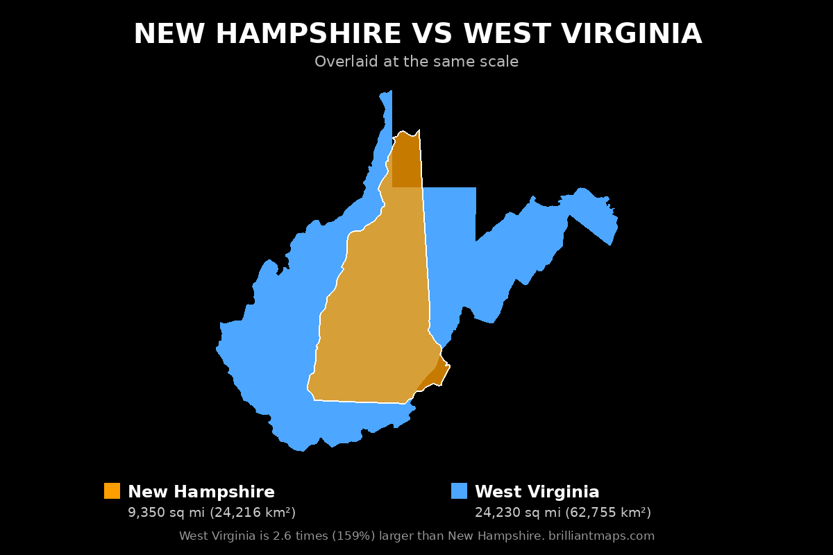 New Hampshire vs West Virginia Size Comparison Map