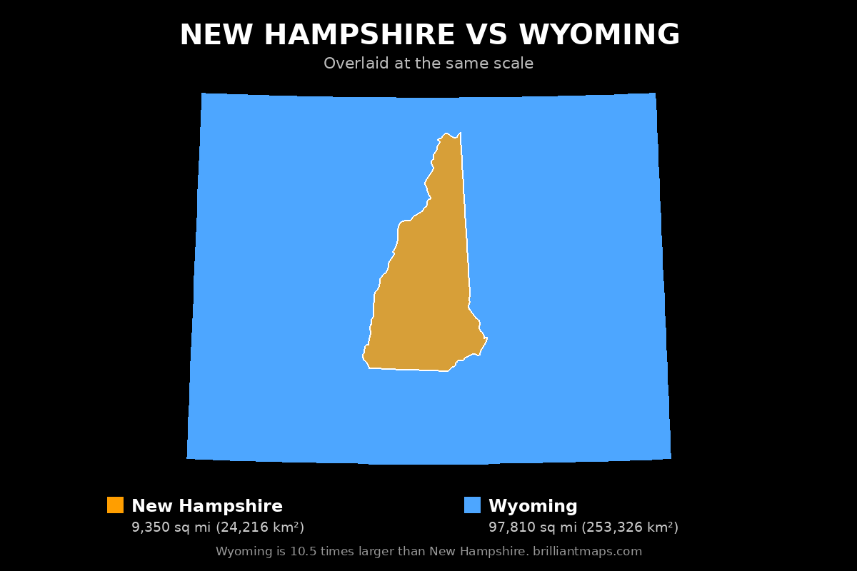 New Hampshire vs Wyoming Size Comparison Map