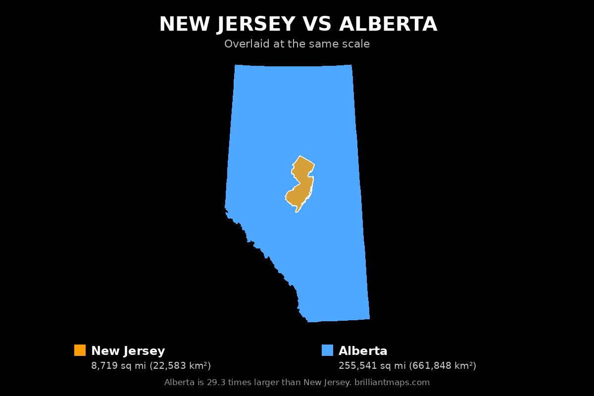 New Jersey vs Alberta Size Comparison Map