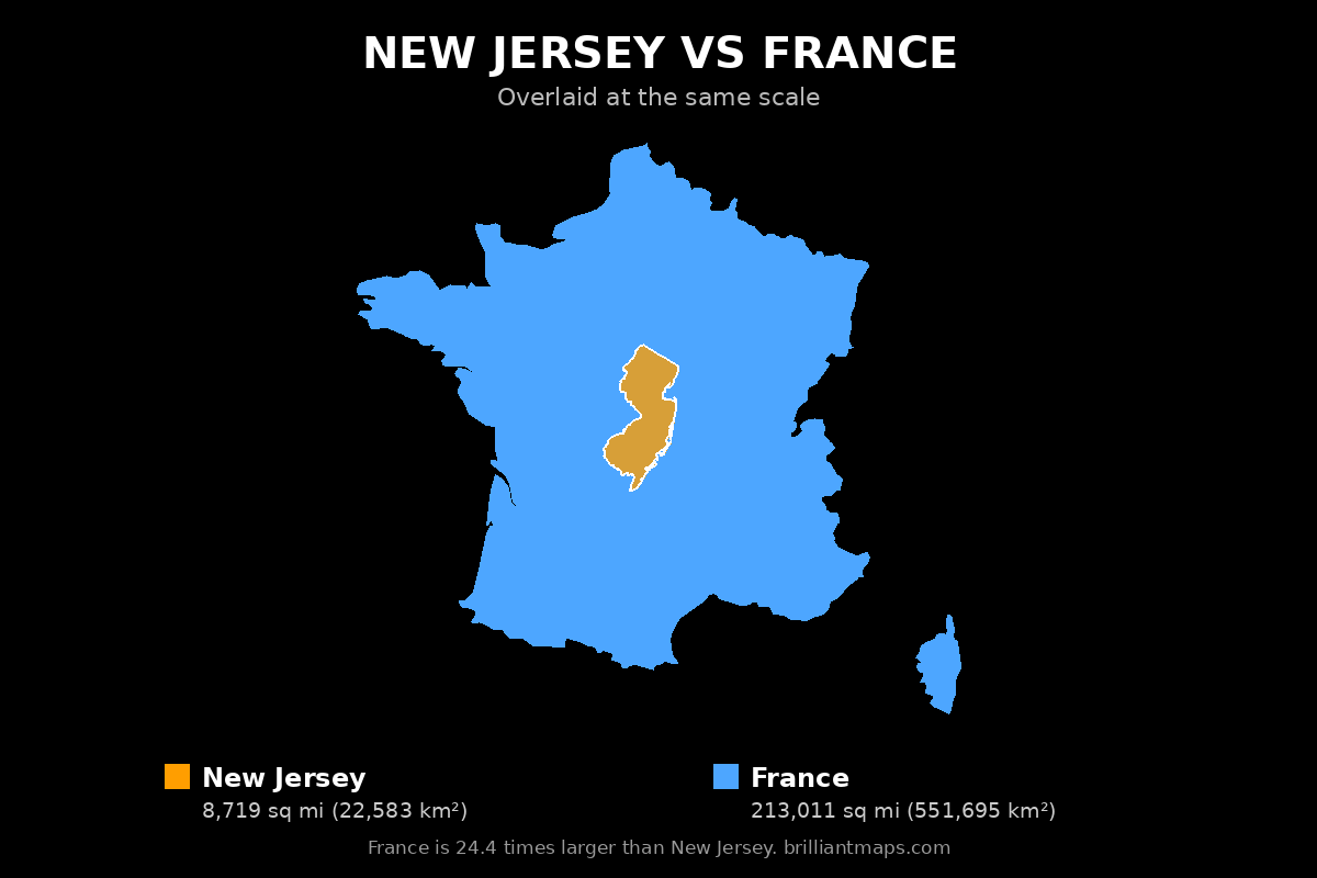 New Jersey vs France Size Comparison Map