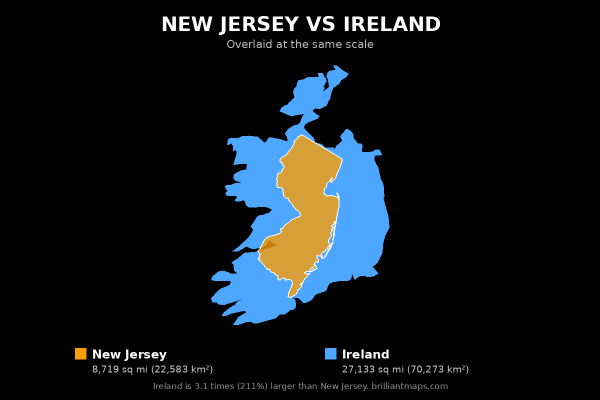 New Jersey vs Ireland Size Comparison Map