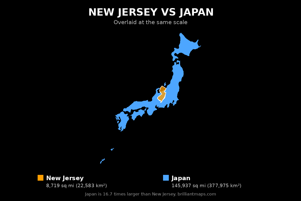 New Jersey vs Japan Size Comparison Map