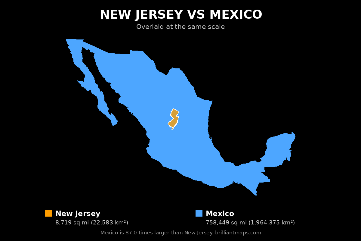 New Jersey vs Mexico Size Comparison Map