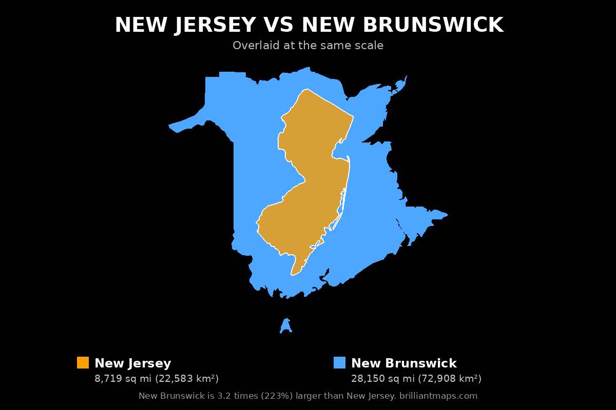 New Jersey vs New Brunswick Size Comparison Map
