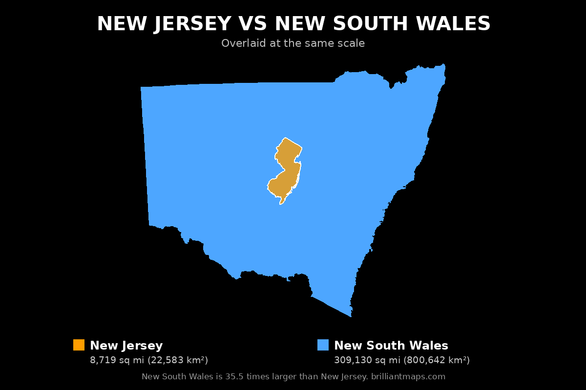 New Jersey vs New South Wales Size Comparison Map