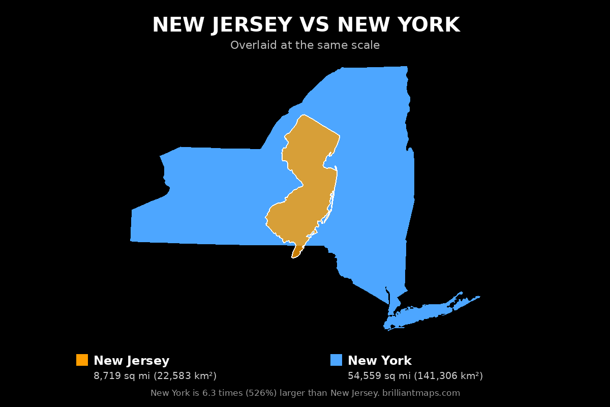 New Jersey vs New York Size Comparison Map
