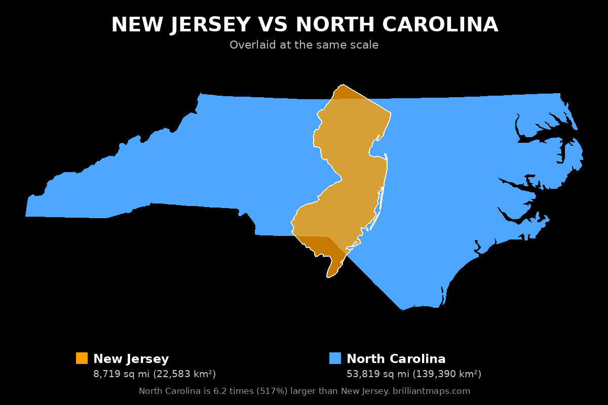 New Jersey vs North Carolina Size Comparison Map