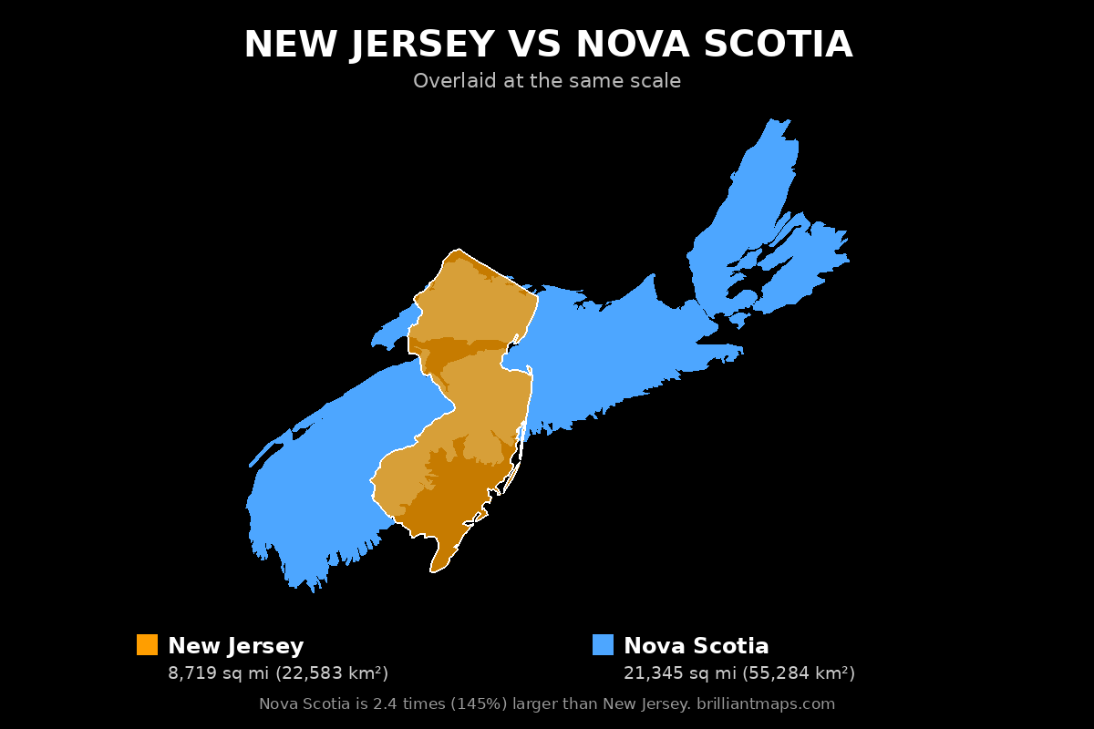 New Jersey vs Nova Scotia Size Comparison Map