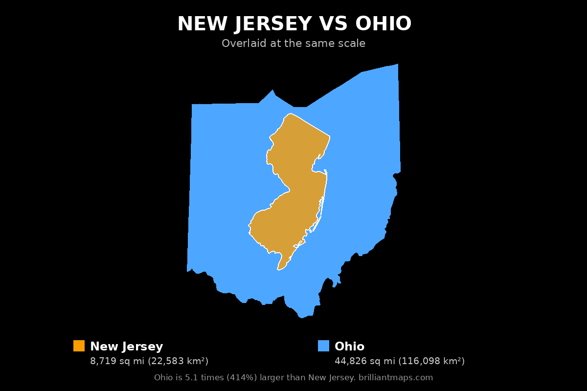 New Jersey vs Ohio Size Comparison Map