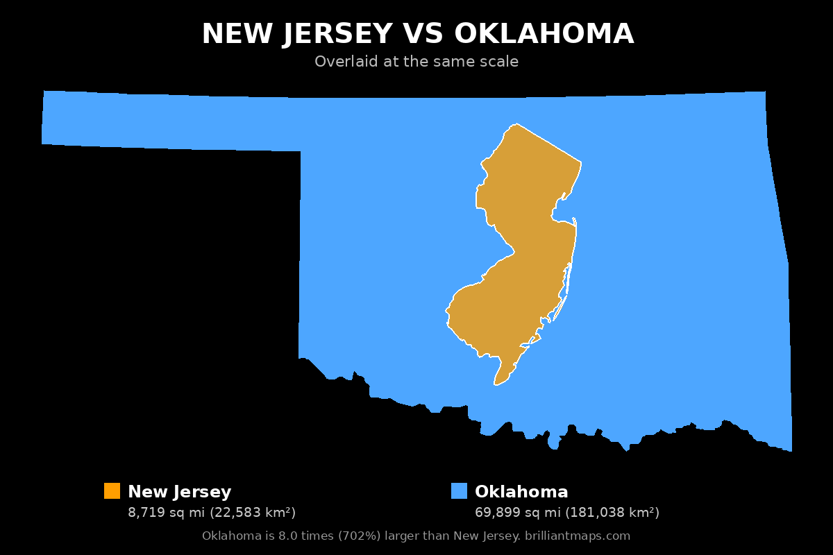 New Jersey vs Oklahoma Size Comparison Map