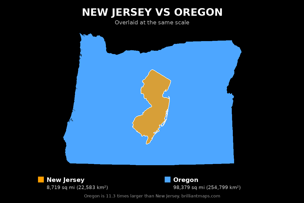 New Jersey vs Oregon Size Comparison Map