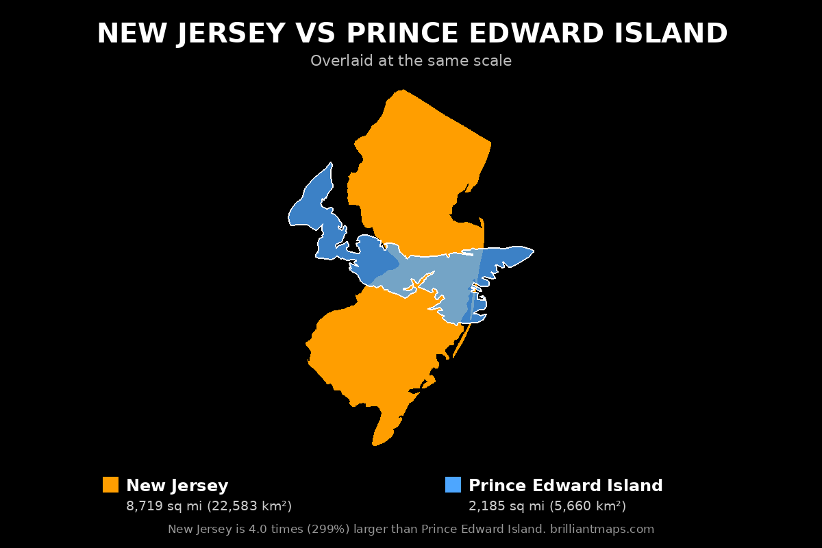 New Jersey vs Prince Edward Island Size Comparison Map