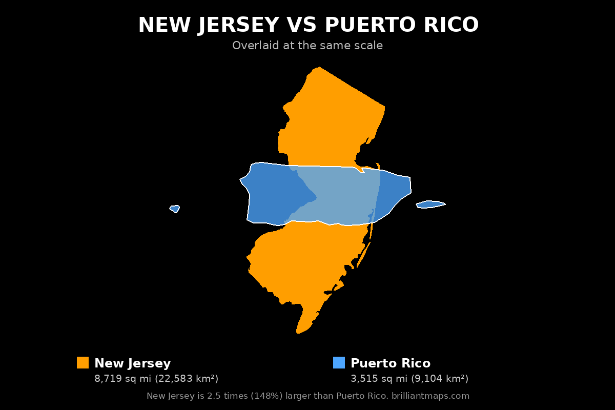 New Jersey vs Puerto Rico Size Comparison Map