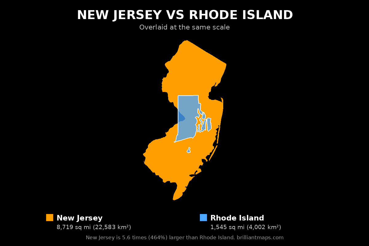 New Jersey vs Rhode Island Size Comparison Map
