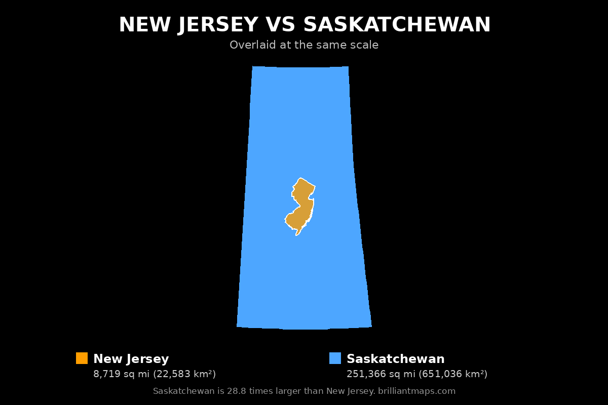 New Jersey vs Saskatchewan Size Comparison Map