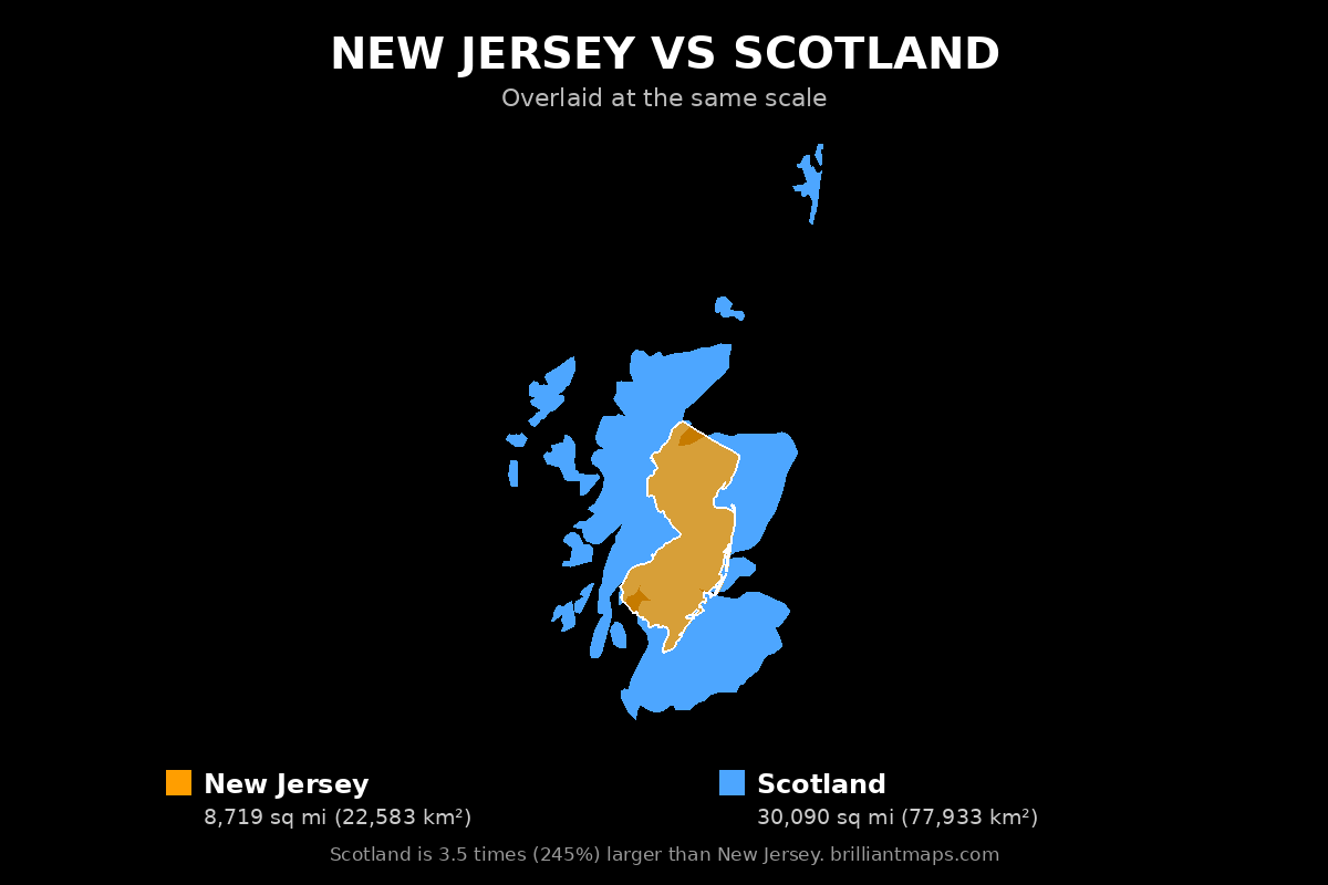 New Jersey vs Scotland Size Comparison Map