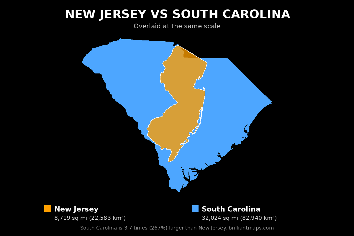 New Jersey vs South Carolina Size Comparison Map