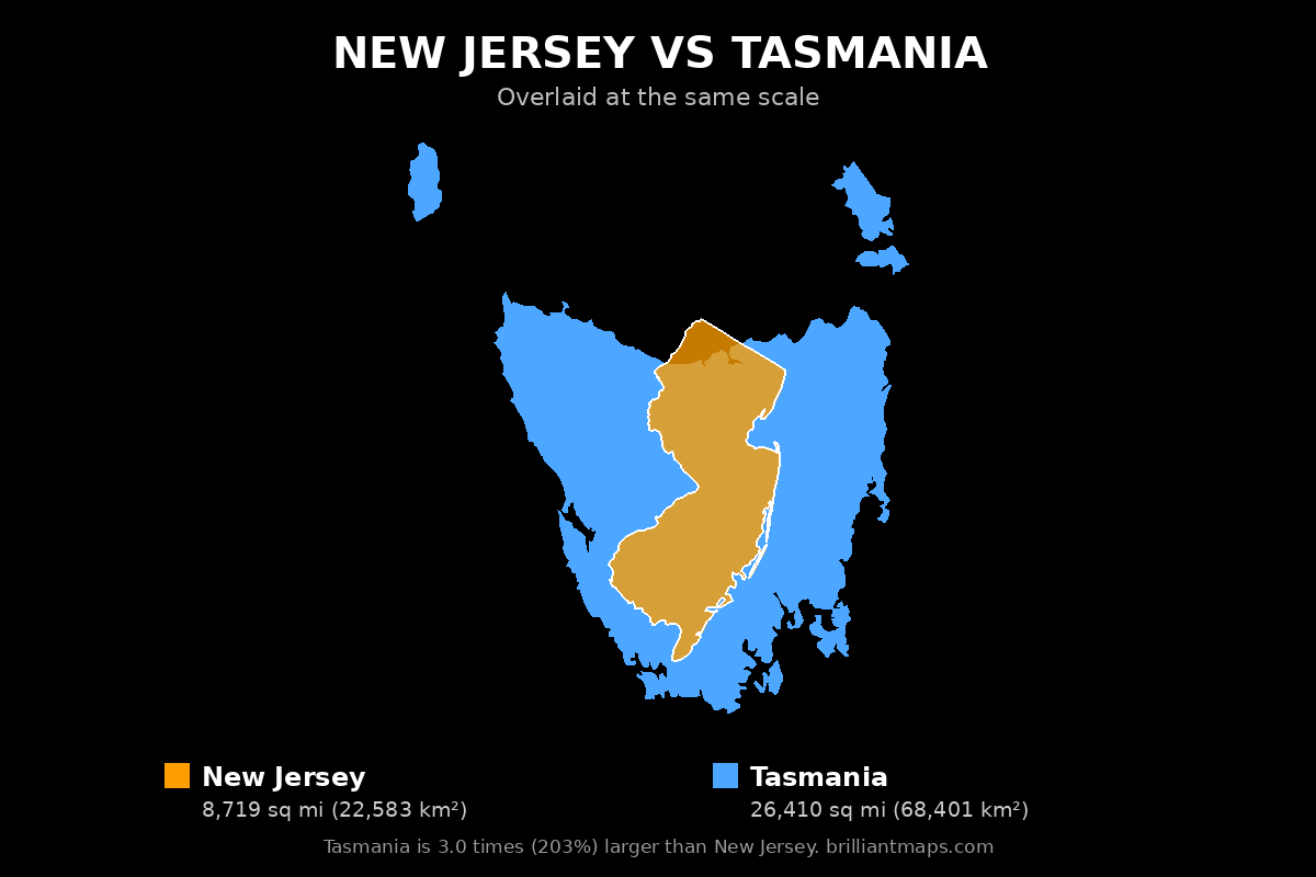 New Jersey vs Tasmania Size Comparison Map